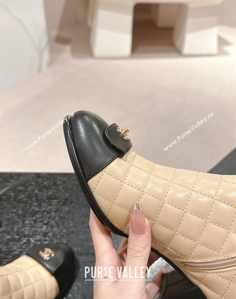 Chanel Quilted Calfskin Ankle Boots with Foldover CC Beige 2024 CH101605 (MD-241016026)