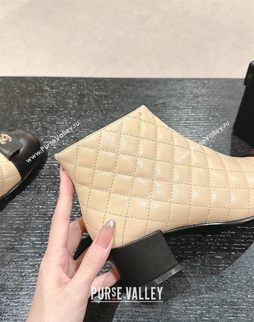 Chanel Quilted Calfskin Ankle Boots with Foldover CC Beige 2024 CH101605 (MD-241016026)