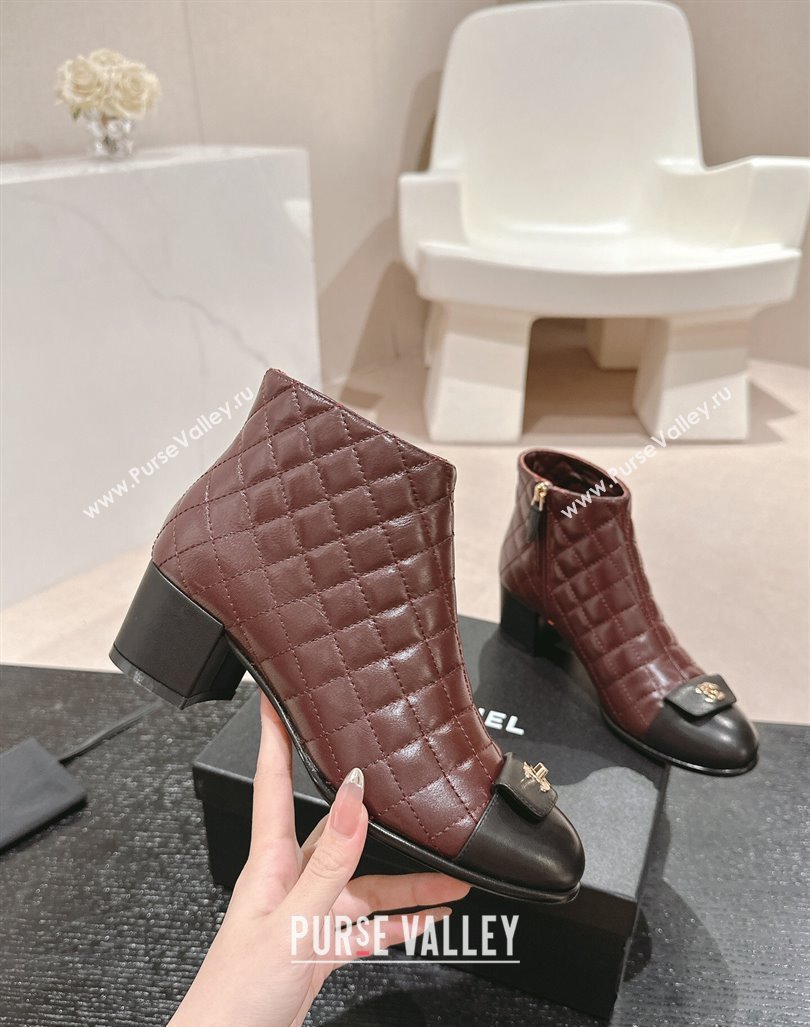 Chanel Quilted Calfskin Ankle Boots with Foldover CC Dark Brown 2024 CH101605 (MD-241016027)