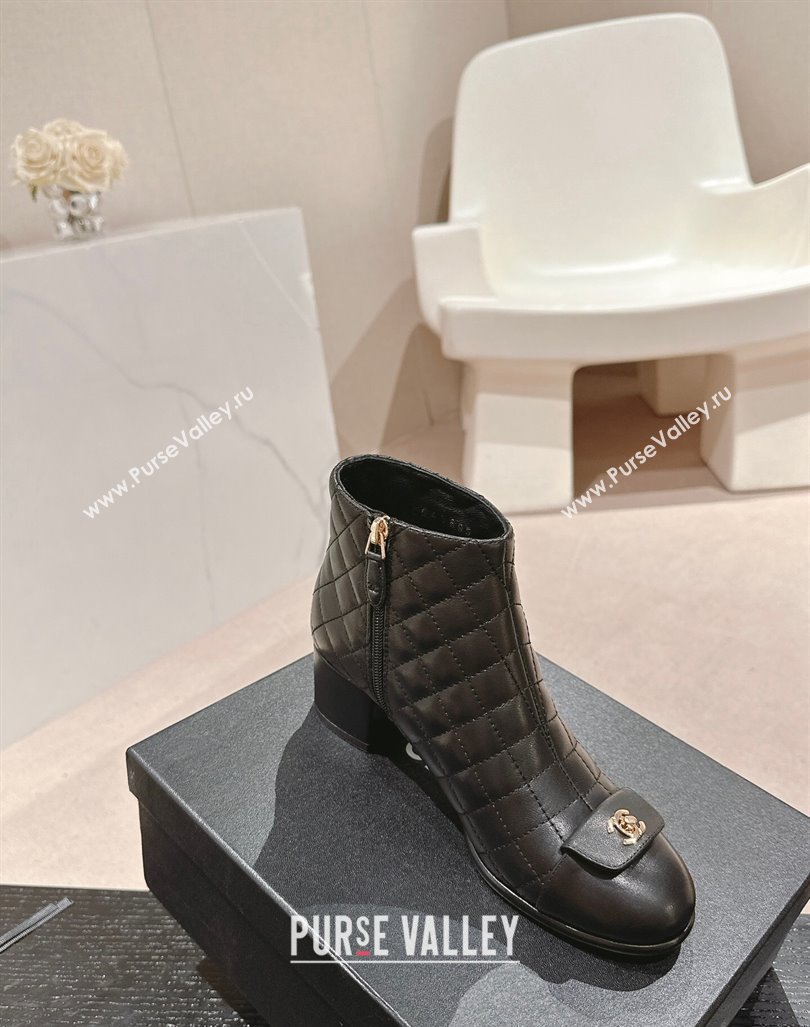 Chanel Quilted Calfskin Ankle Boots with Foldover CC Black 2024 CH101605 (MD-241016028)