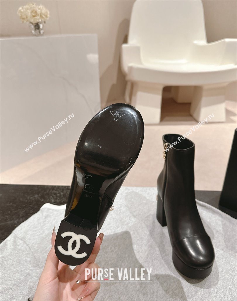 Chanel Calfskin Leather Platform Ankle Boots with Strass CC Black 2024 CH101606 (MD-241016029)