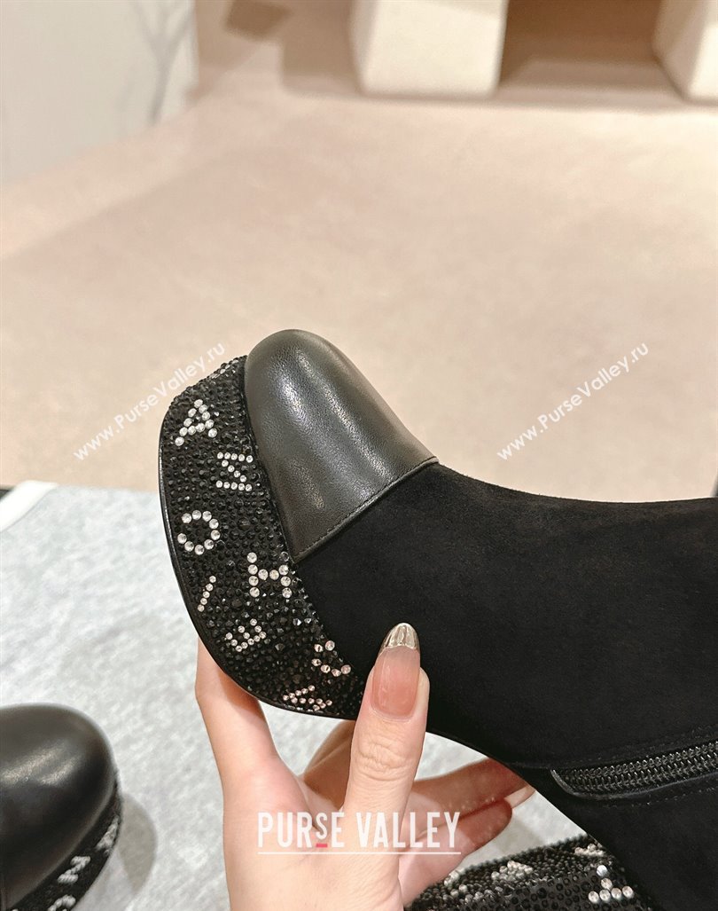 Chanel Suede Calfskin Platform Ankle Boots with Strass Letters Black 2024 CH101606 (MD-241016030)