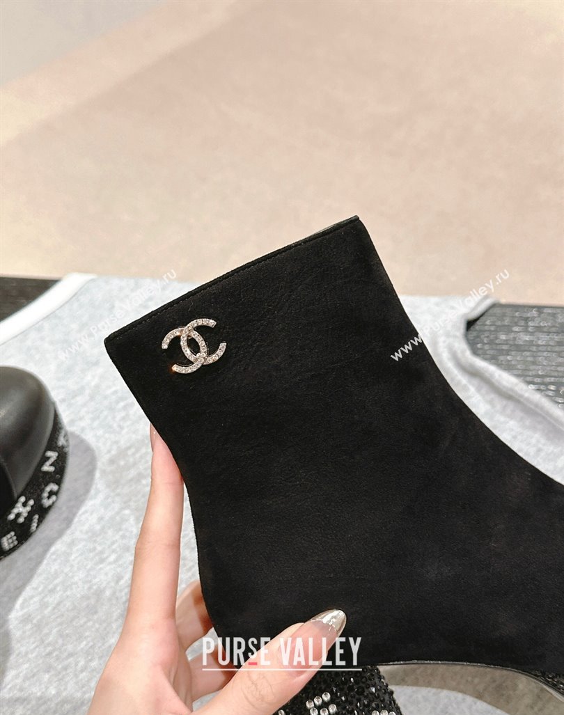 Chanel Suede Calfskin Platform Ankle Boots with Strass Letters Black 2024 CH101606 (MD-241016030)