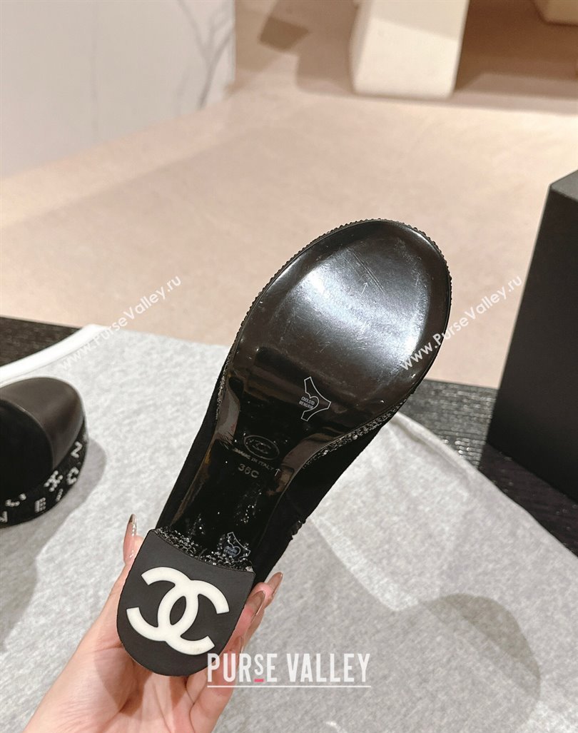 Chanel Suede Calfskin Platform Ankle Boots with Strass Letters Black 2024 CH101606 (MD-241016030)