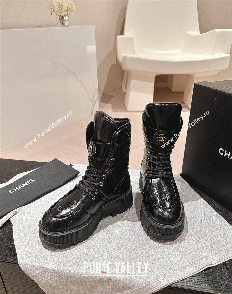 Chanel Shiny Calfskin Platform Lace-up Ankle Boots Black 2024 CH101608 (MD-241016033)