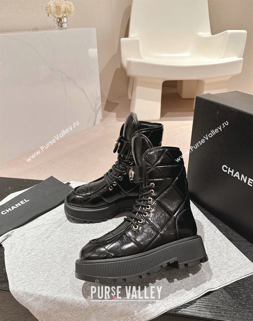 Chanel Shiny Calfskin Platform Lace-up Ankle Boots Black 2024 CH101608 (MD-241016033)