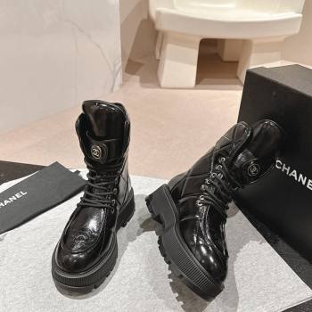 Chanel Shiny Calfskin Platform Lace-up Ankle Boots Black 2024 CH101608 (MD-241016033)