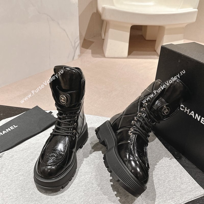 Chanel Shiny Calfskin Platform Lace-up Ankle Boots Black 2024 CH101608 (MD-241016033)