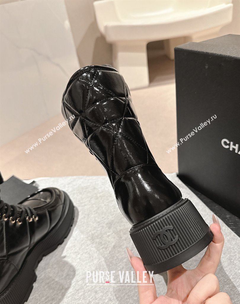 Chanel Shiny Calfskin Platform Lace-up Ankle Boots Black 2024 CH101608 (MD-241016033)