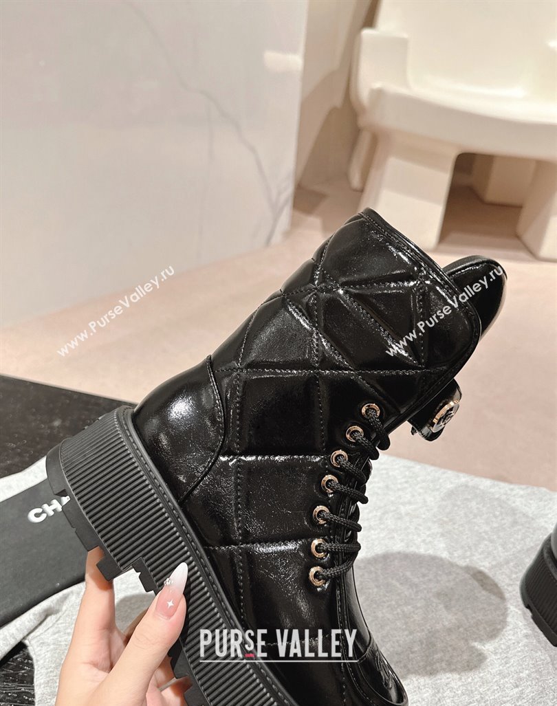 Chanel Shiny Calfskin Platform Lace-up Ankle Boots Black 2024 CH101608 (MD-241016033)