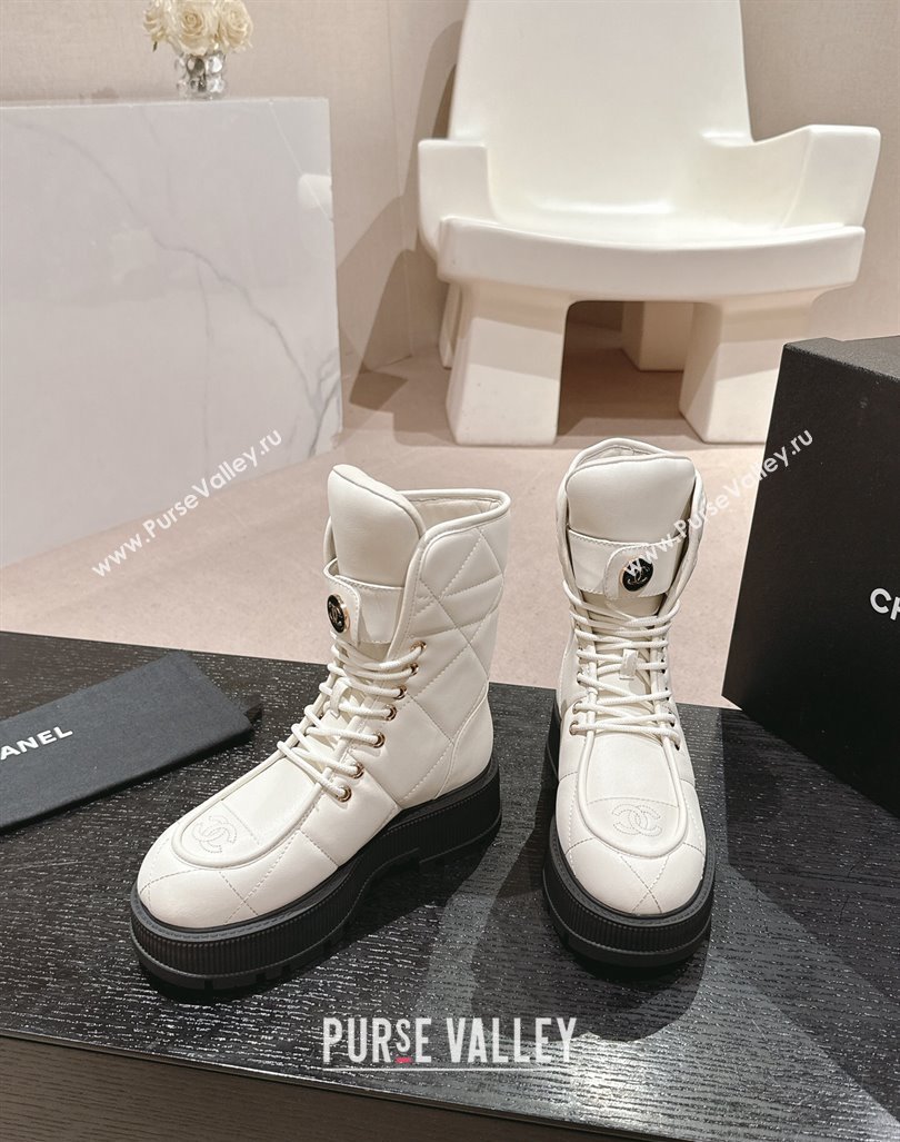 Chanel Calfskin Platform Lace-up Ankle Boots White 2024 CH101608 (MD-241016034)