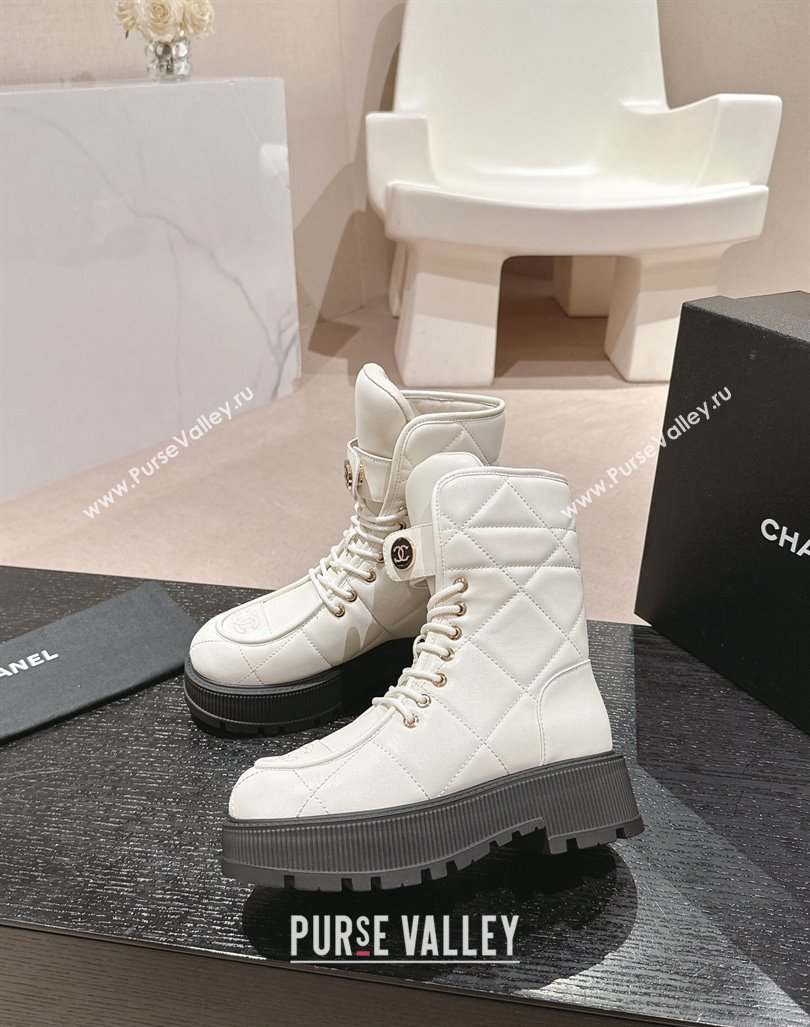 Chanel Calfskin Platform Lace-up Ankle Boots White 2024 CH101608 (MD-241016034)