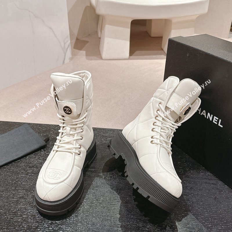 Chanel Calfskin Platform Lace-up Ankle Boots White 2024 CH101608 (MD-241016034)