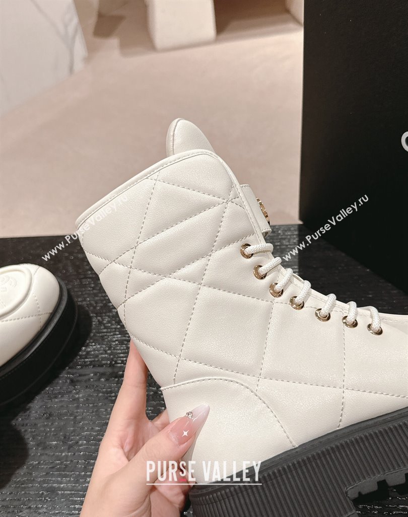 Chanel Calfskin Platform Lace-up Ankle Boots White 2024 CH101608 (MD-241016034)