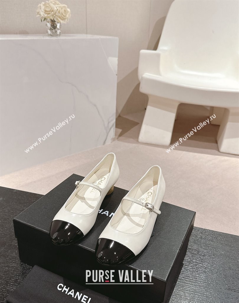 Chanel Shiny Calfskin Patent Mary Janes Pumps 3.5cm G45952 White 2024 (MD-241017005)