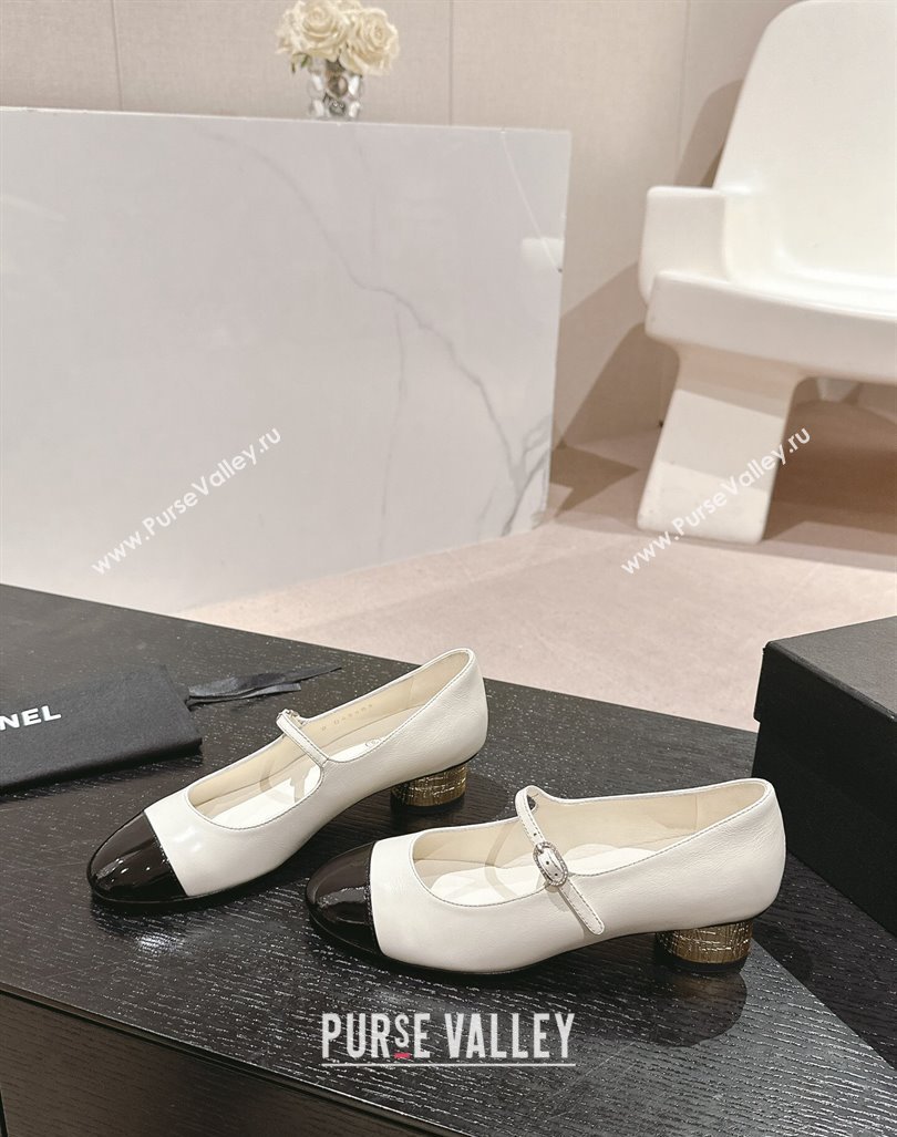 Chanel Shiny Calfskin Patent Mary Janes Pumps 3.5cm G45952 White 2024 (MD-241017005)