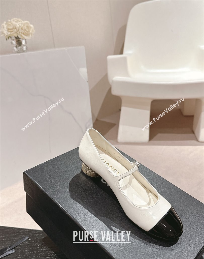 Chanel Shiny Calfskin Patent Mary Janes Pumps 3.5cm G45952 White 2024 (MD-241017005)