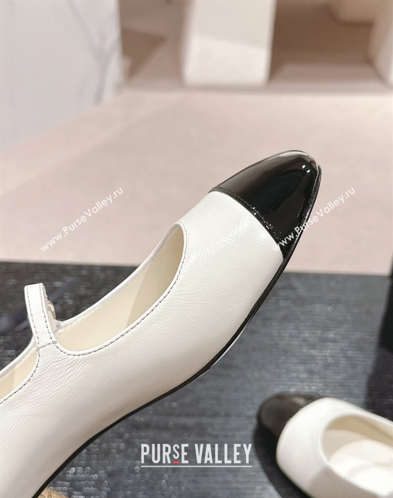 Chanel Shiny Calfskin Patent Mary Janes Pumps 3.5cm G45952 White 2024 (MD-241017005)