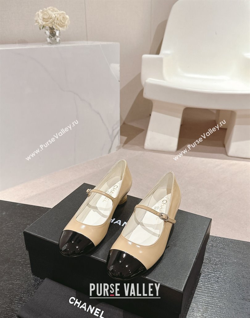 Chanel Shiny Calfskin Patent Mary Janes Pumps 3.5cm G45952 Beige 2024 (MD-241017006)