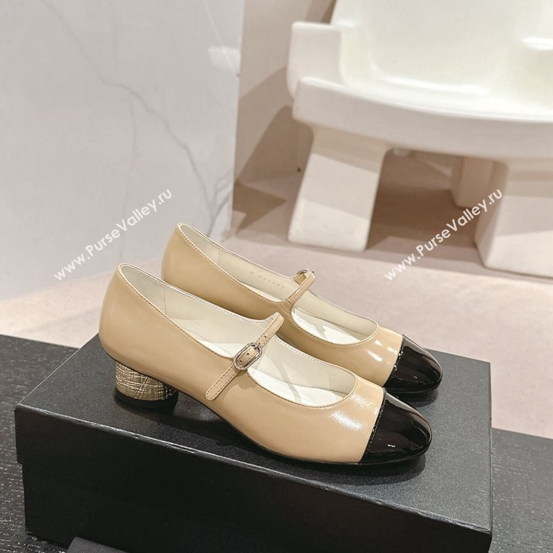 Chanel Shiny Calfskin Patent Mary Janes Pumps 3.5cm G45952 Beige 2024 (MD-241017006)