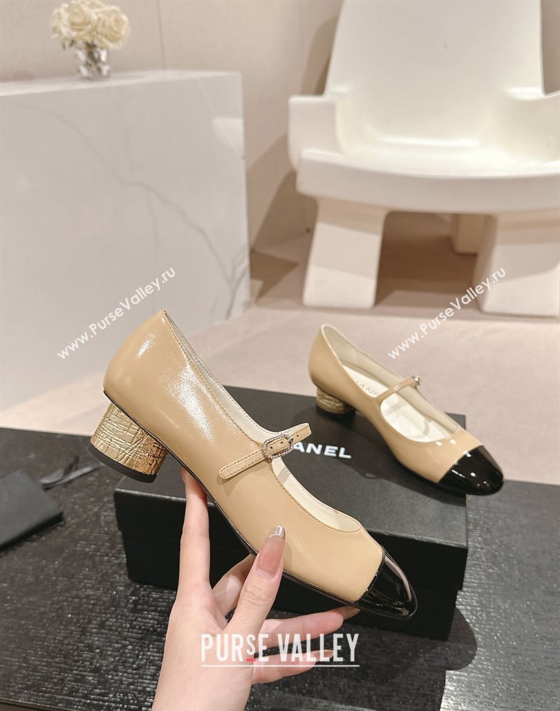 Chanel Shiny Calfskin Patent Mary Janes Pumps 3.5cm G45952 Beige 2024 (MD-241017006)