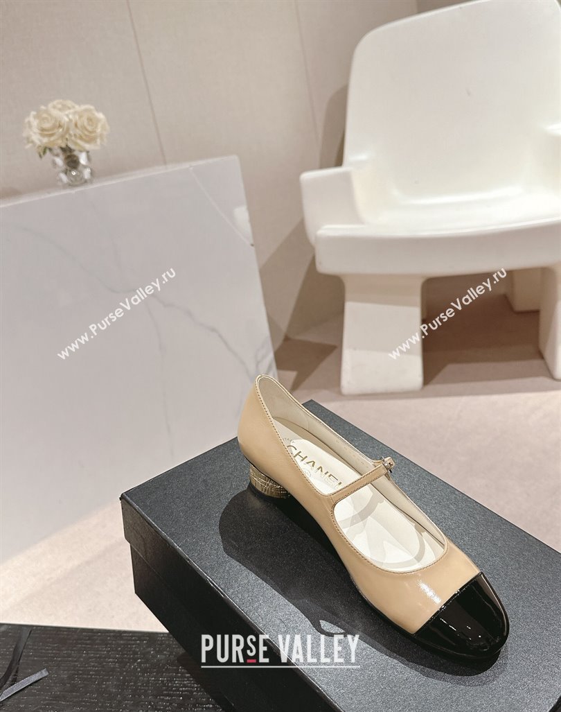 Chanel Shiny Calfskin Patent Mary Janes Pumps 3.5cm G45952 Beige 2024 (MD-241017006)