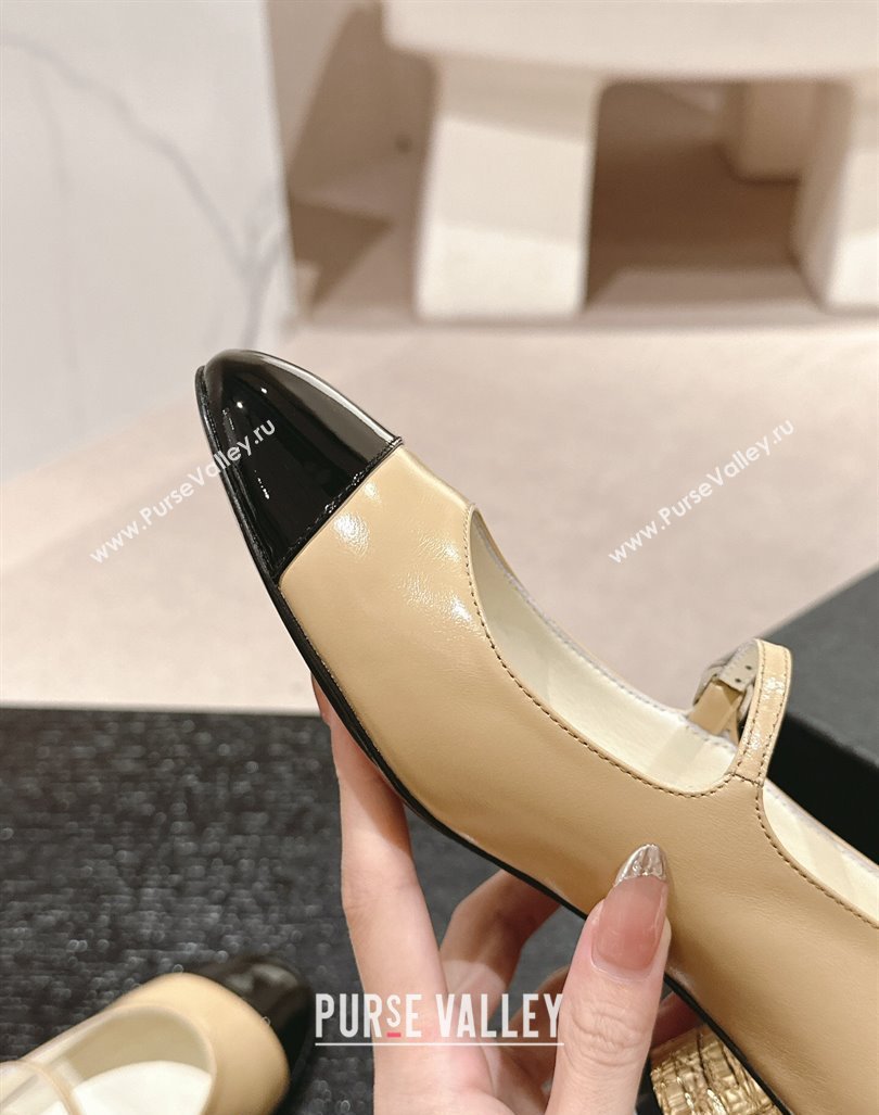 Chanel Shiny Calfskin Patent Mary Janes Pumps 3.5cm G45952 Beige 2024 (MD-241017006)