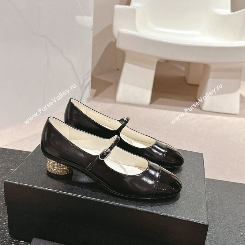 Chanel Shiny Calfskin Patent Mary Janes Pumps 3.5cm G45952 Black 2024 (MD-241017007)