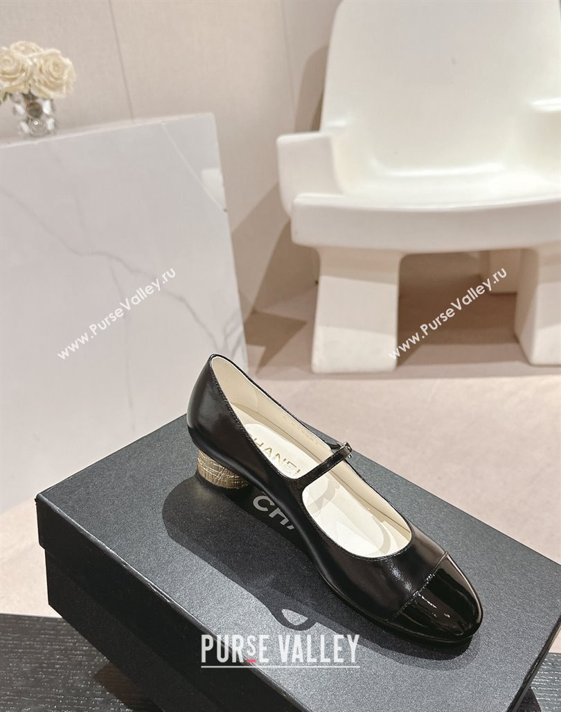 Chanel Shiny Calfskin Patent Mary Janes Pumps 3.5cm G45952 Black 2024 (MD-241017007)