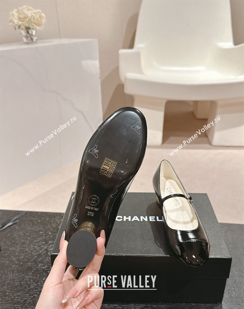 Chanel Shiny Calfskin Patent Mary Janes Pumps 3.5cm G45952 Black 2024 (MD-241017007)