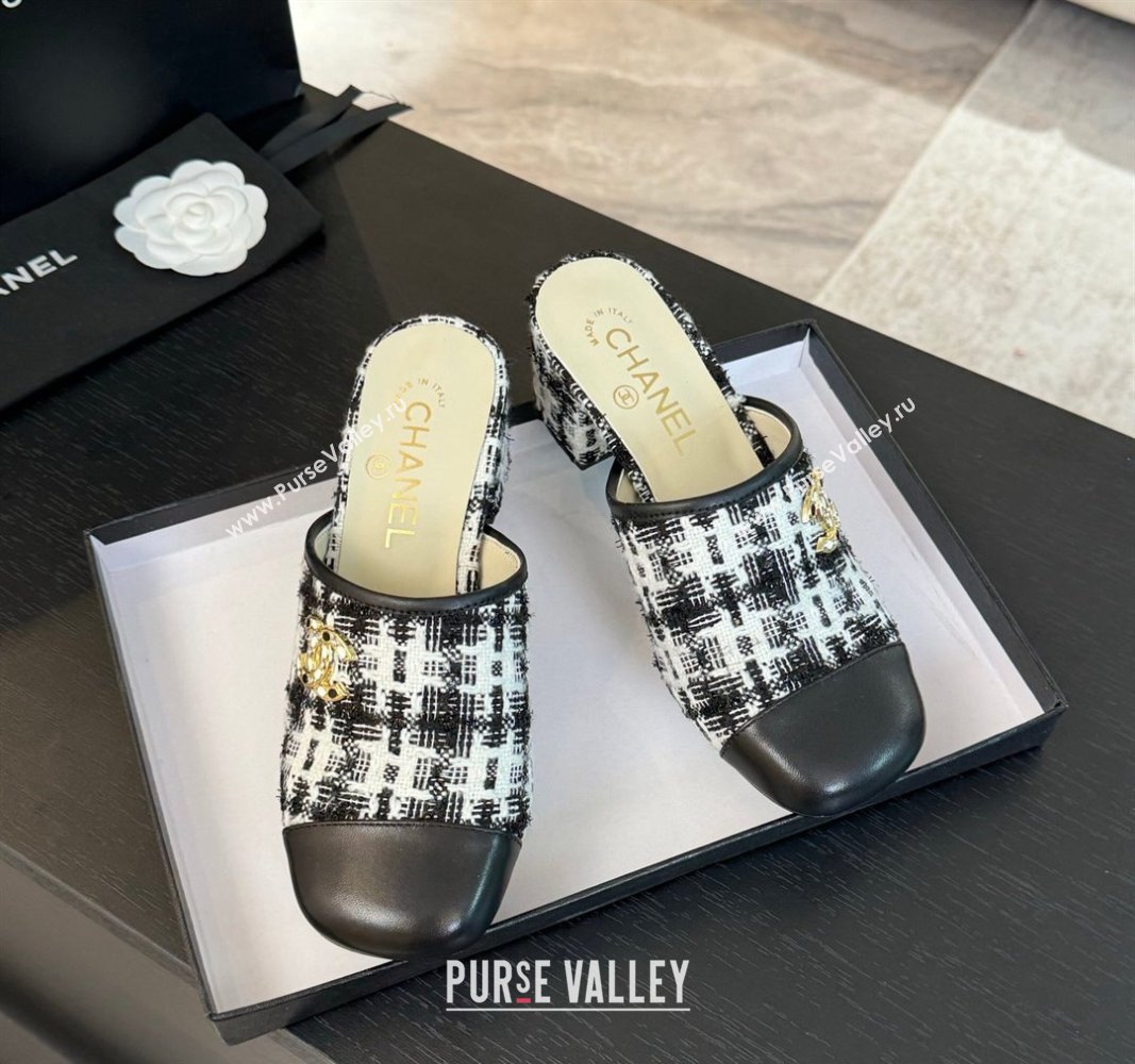 Chanel Tweed and Lambskin Heel Mules 2.5m/4.5cm Black/White 2024 CH101507 (MD-241015101)