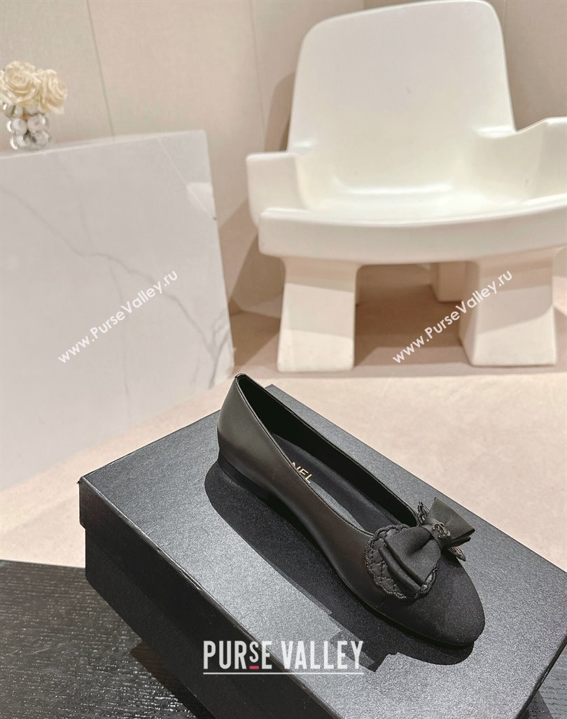 Chanel Calfskin Grosgrain Ballet Flat with Bow Black2 2024 CH101701 (MD-241017010)