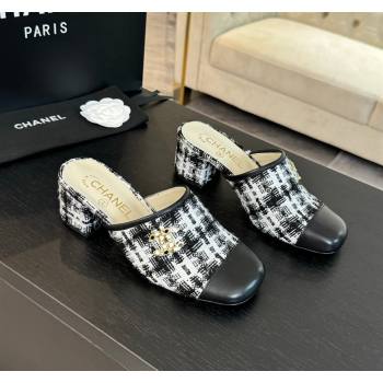 Chanel Tweed and Lambskin Heel Mules 2.5m/4.5cm Black/White 2024 CH101507 (MD-241015101)