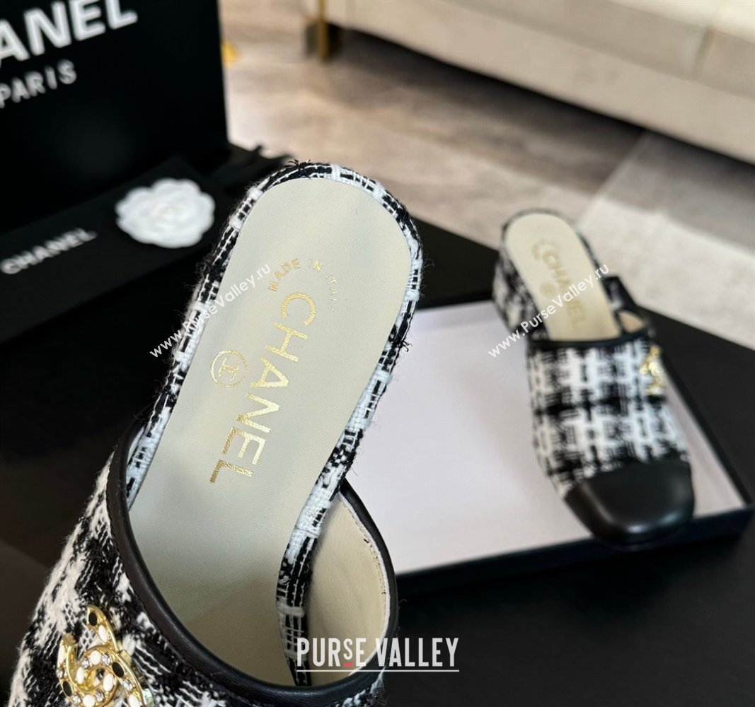 Chanel Tweed and Lambskin Heel Mules 2.5m/4.5cm Black/White 2024 CH101507 (MD-241015101)