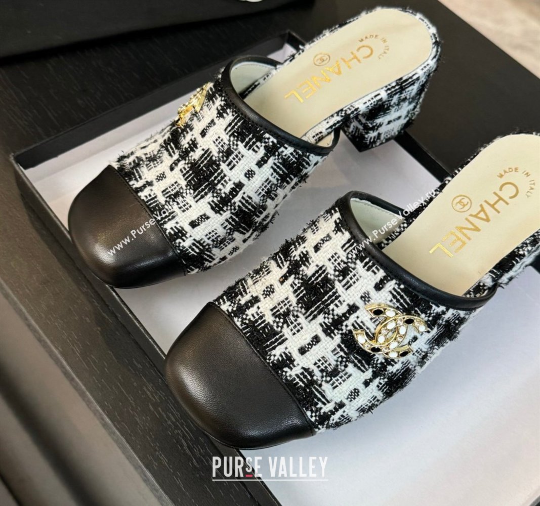 Chanel Tweed and Lambskin Heel Mules 2.5m/4.5cm Black/White 2024 CH101507 (MD-241015101)