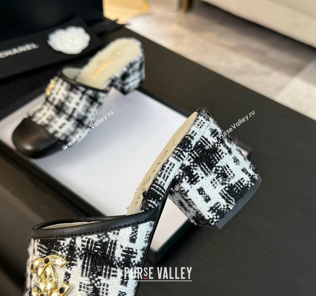 Chanel Tweed and Lambskin Heel Mules 2.5m/4.5cm Black/White 2024 CH101507 (MD-241015101)