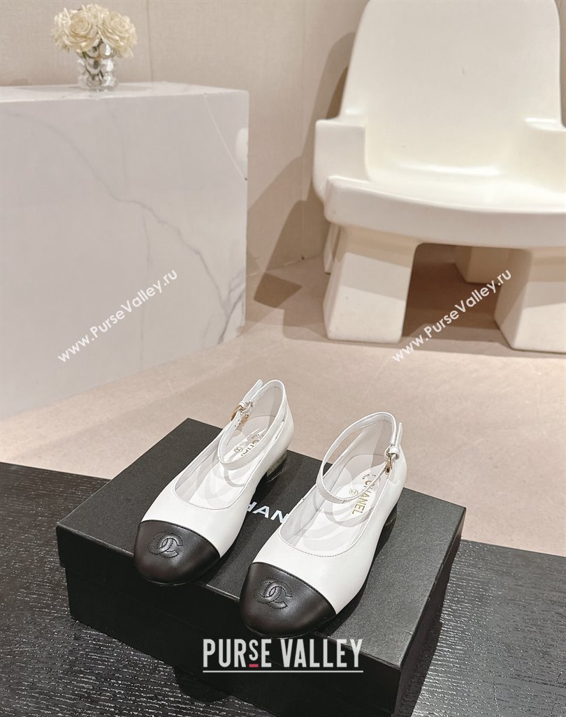 Chanel Calfskin Leather Mary Janes Ballet Flats G46024 White 2024 (MD-241016154)