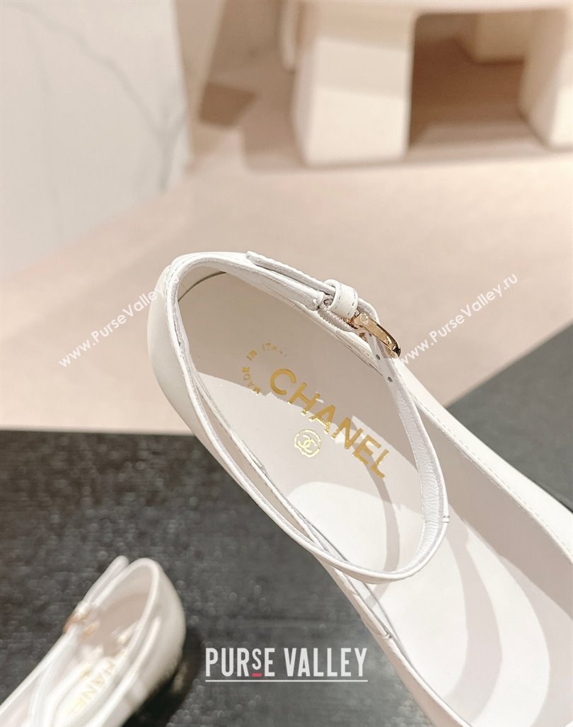 Chanel Calfskin Leather Mary Janes Ballet Flats G46024 White 2024 (MD-241016154)