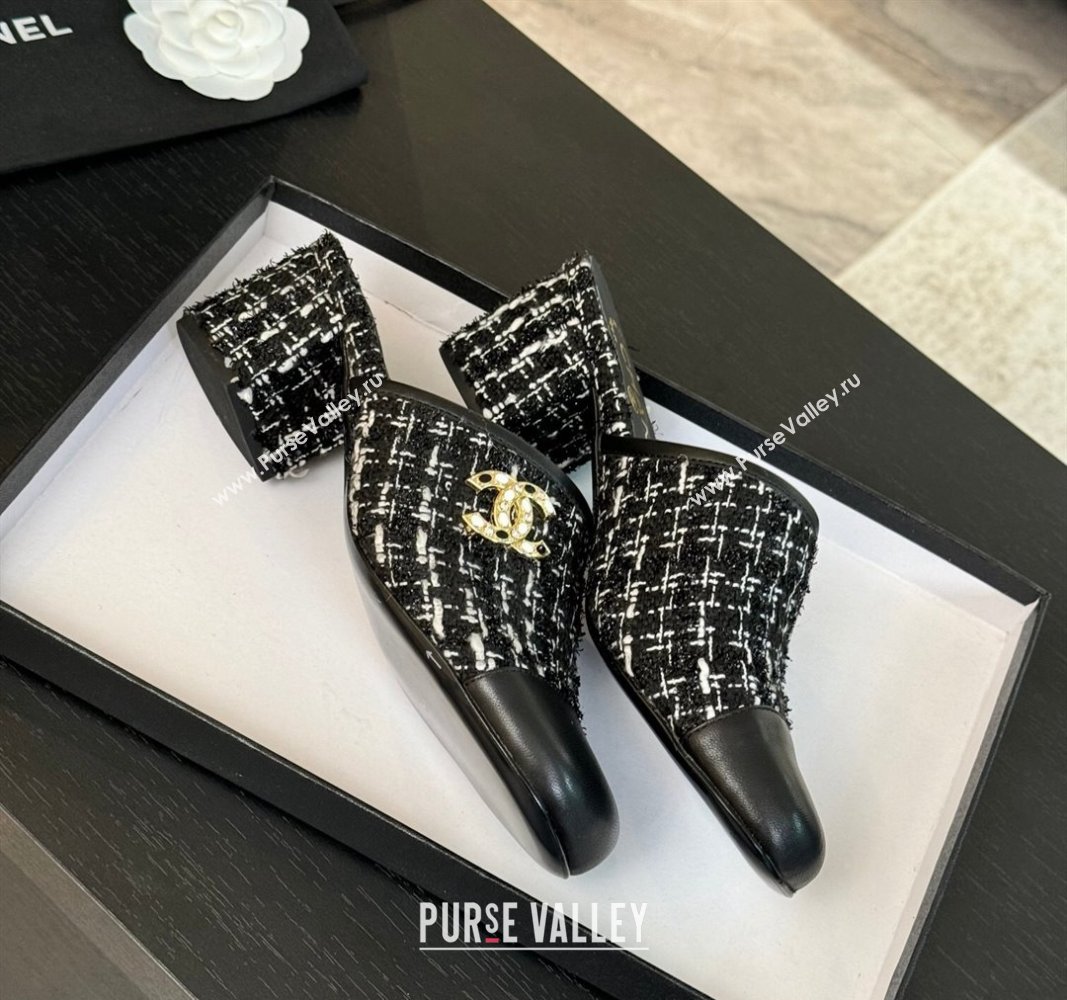 Chanel Tweed and Lambskin Heel Mules 2.5m/4.5cm Black2 2024 CH101507 (MD-241015102)