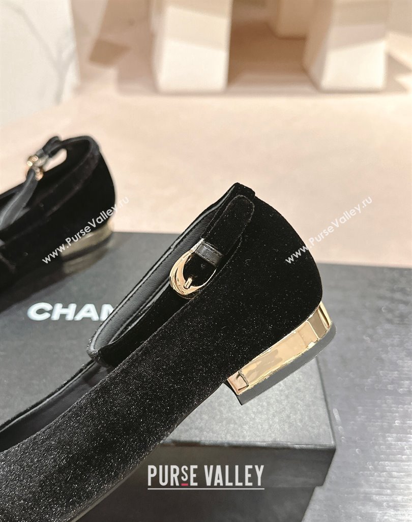 Chanel Velvet Patent Leather Mary Janes Ballet Flats G46024 Black 2024 (MD-241016157)