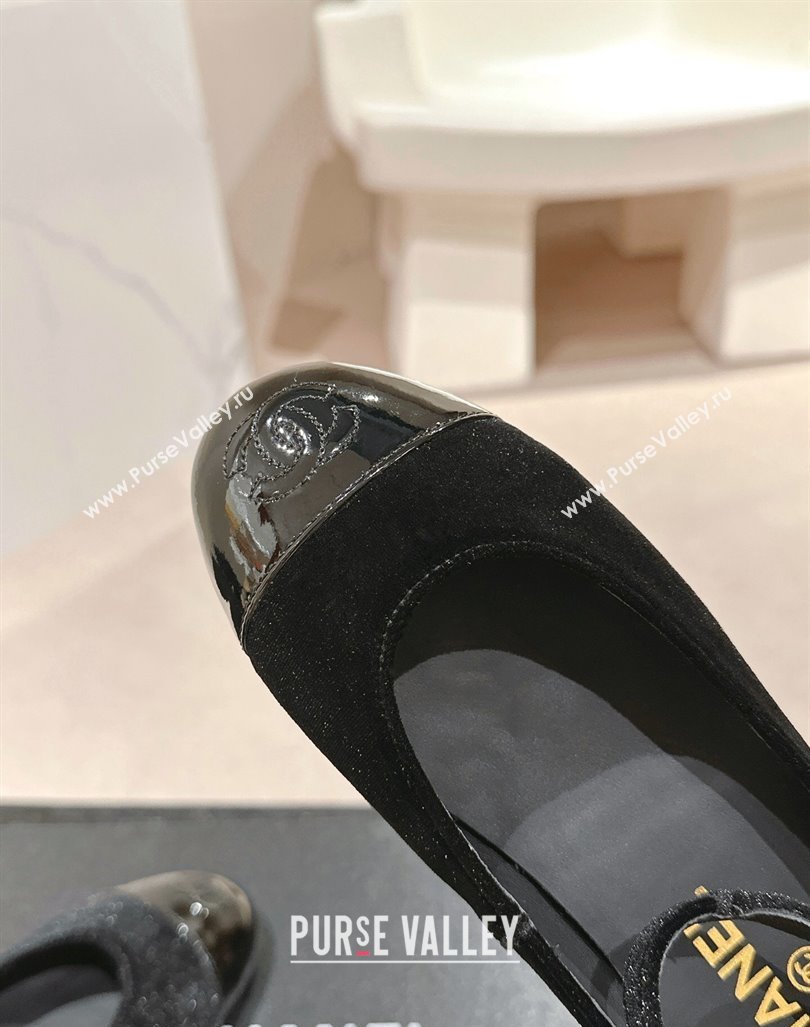 Chanel Velvet Patent Leather Mary Janes Ballet Flats G46024 Black 2024 (MD-241016157)