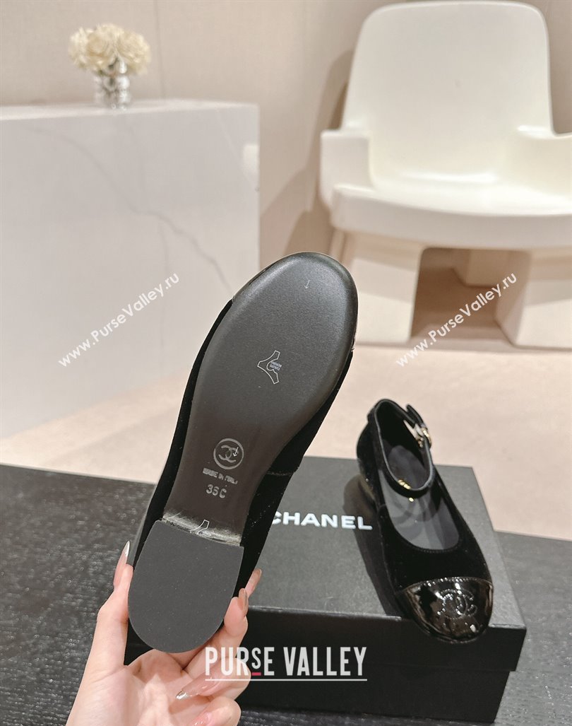 Chanel Velvet Patent Leather Mary Janes Ballet Flats G46024 Black 2024 (MD-241016157)