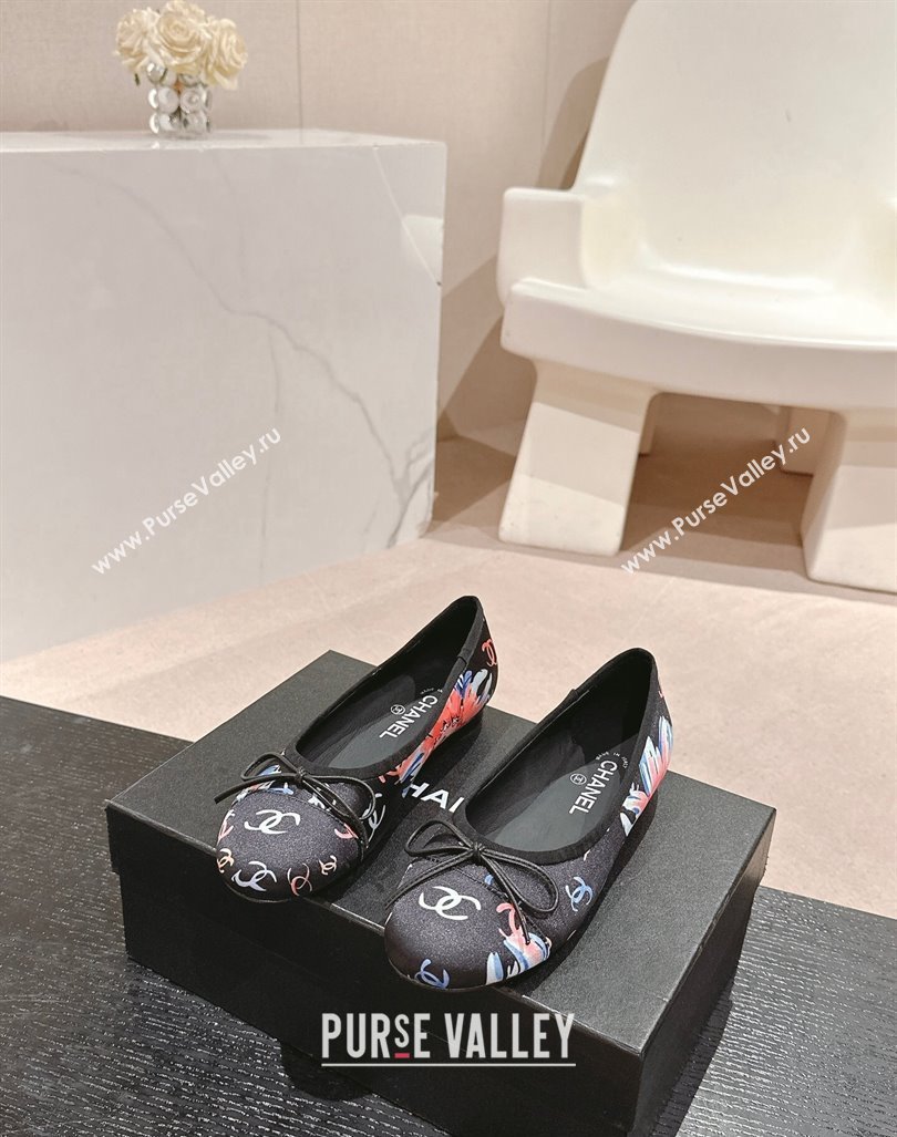 Chanel Classic Printed Grosgrain Ballet Flat with Bow Black 2024 CH101702 (MD-241017013)