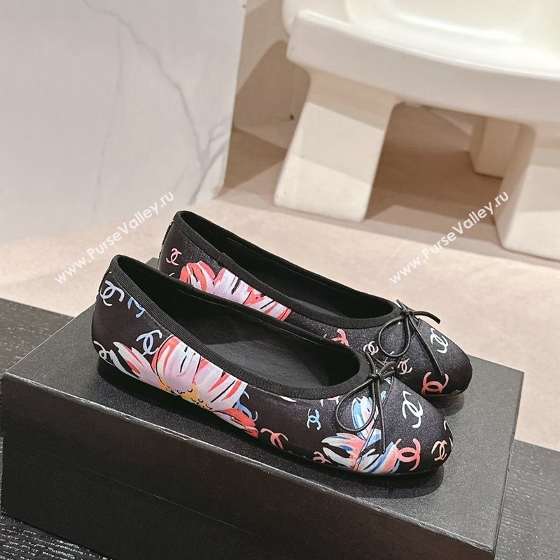 Chanel Classic Printed Grosgrain Ballet Flat with Bow Black 2024 CH101702 (MD-241017013)