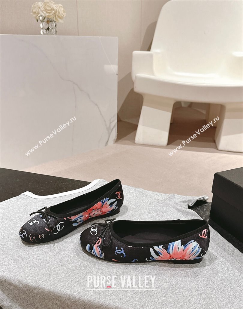 Chanel Classic Printed Grosgrain Ballet Flat with Bow Black 2024 CH101702 (MD-241017013)