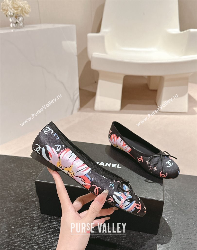 Chanel Classic Printed Grosgrain Ballet Flat with Bow Black 2024 CH101702 (MD-241017013)