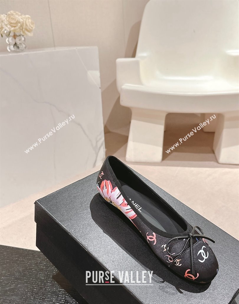 Chanel Classic Printed Grosgrain Ballet Flat with Bow Black 2024 CH101702 (MD-241017013)