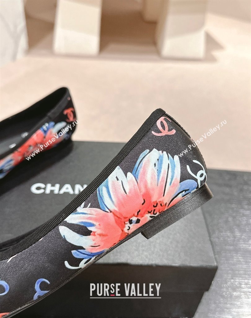 Chanel Classic Printed Grosgrain Ballet Flat with Bow Black 2024 CH101702 (MD-241017013)