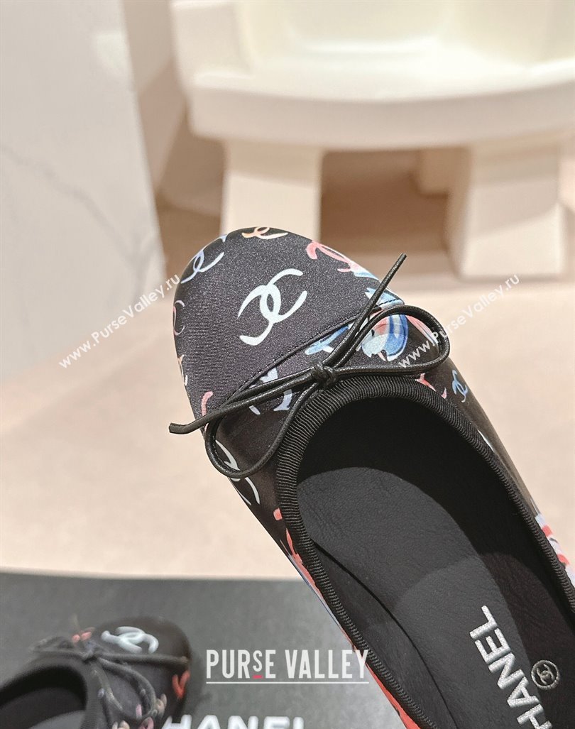 Chanel Classic Printed Grosgrain Ballet Flat with Bow Black 2024 CH101702 (MD-241017013)