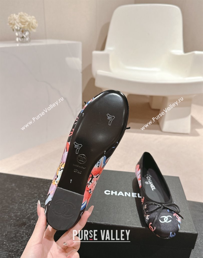 Chanel Classic Printed Grosgrain Ballet Flat with Bow Black 2024 CH101702 (MD-241017013)